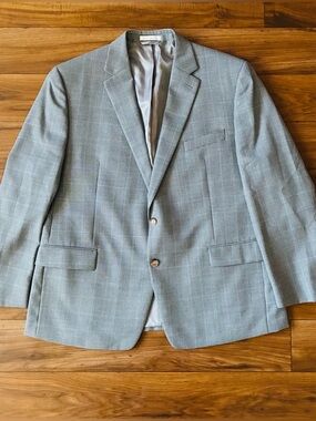 Lauren Ralph Lauren Black Label Wool Blend Grey Plaid Mens Blazer Size 46R